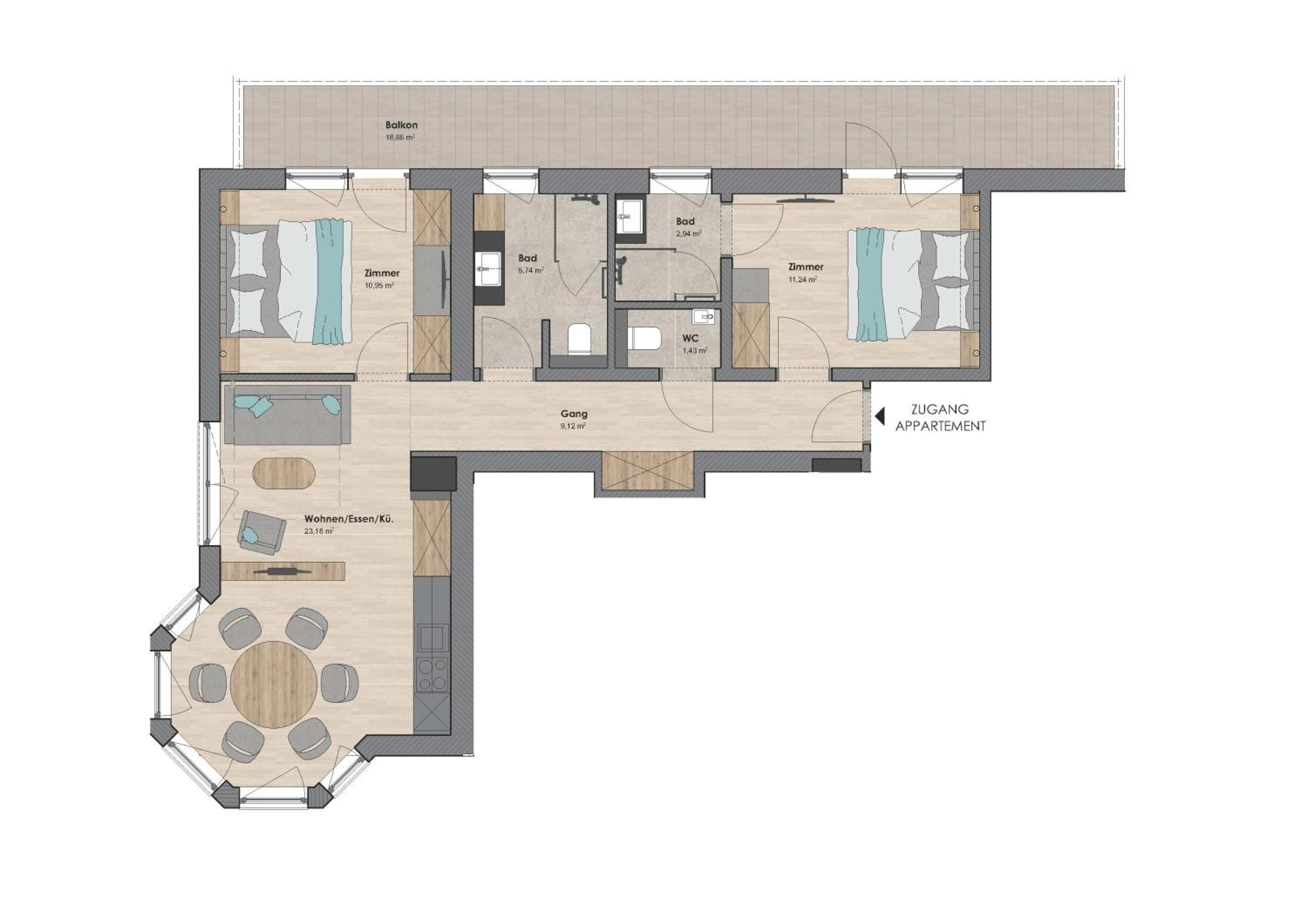 Apartment mit 2 Schlafzimmern - 8